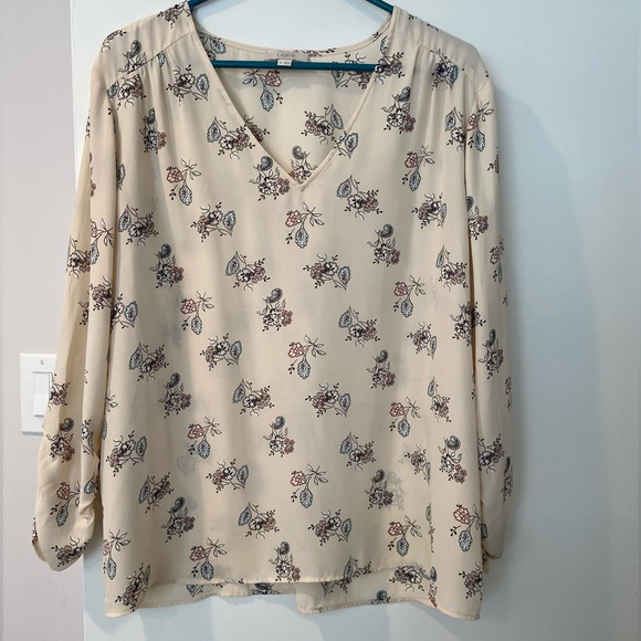 LOFT Tops - LOFT Cream Blouse with Floral Pattern